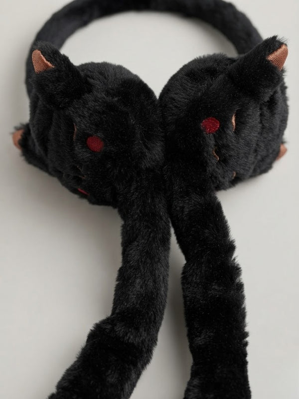 Cdeck Velvet Devil Earmuffs for Girls & Women, Soft Warm Winter Earmuffs with Long Hanging Ear Covers, Free Size
