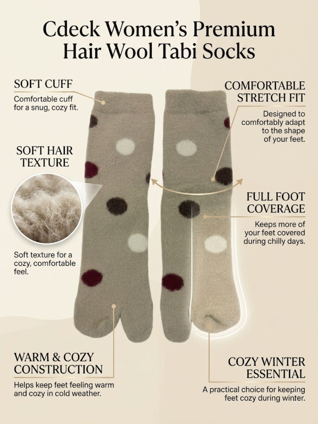 Cdeck Warm Socks for Women & Girls | Soft Cozy Comfortable Everyday Home Wear | Beige
