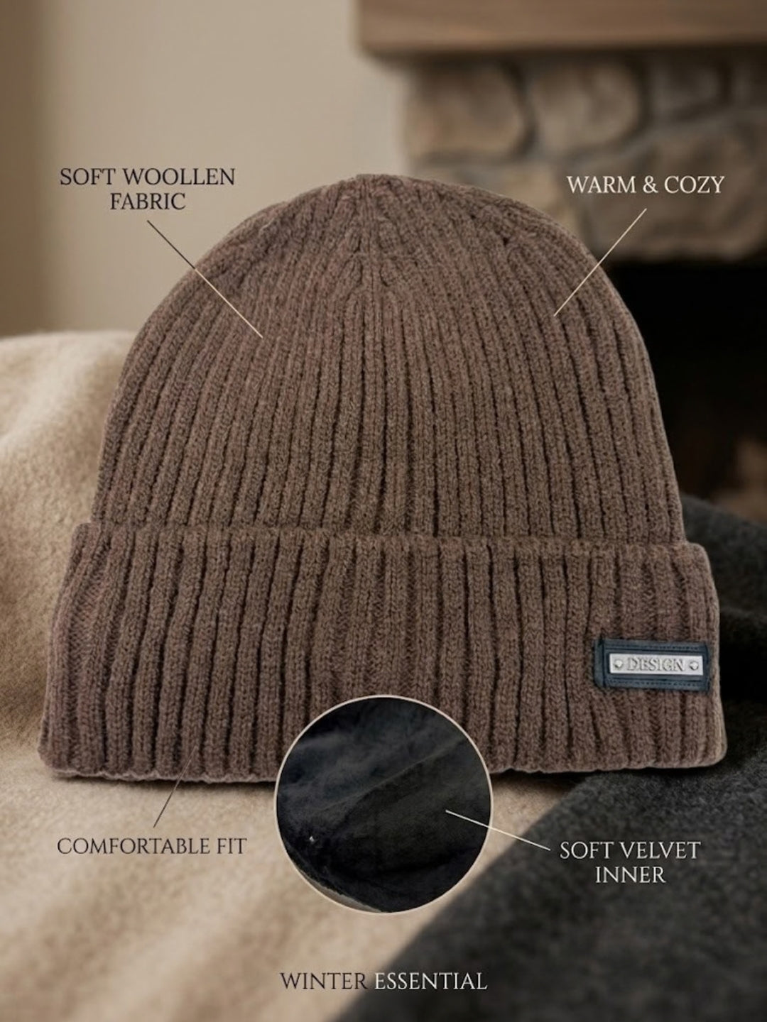 Cdeck Men’s Woolen Winter Cap | Soft, Warm & Comfortable Cap for Everyday Wear | Free Size | Brown