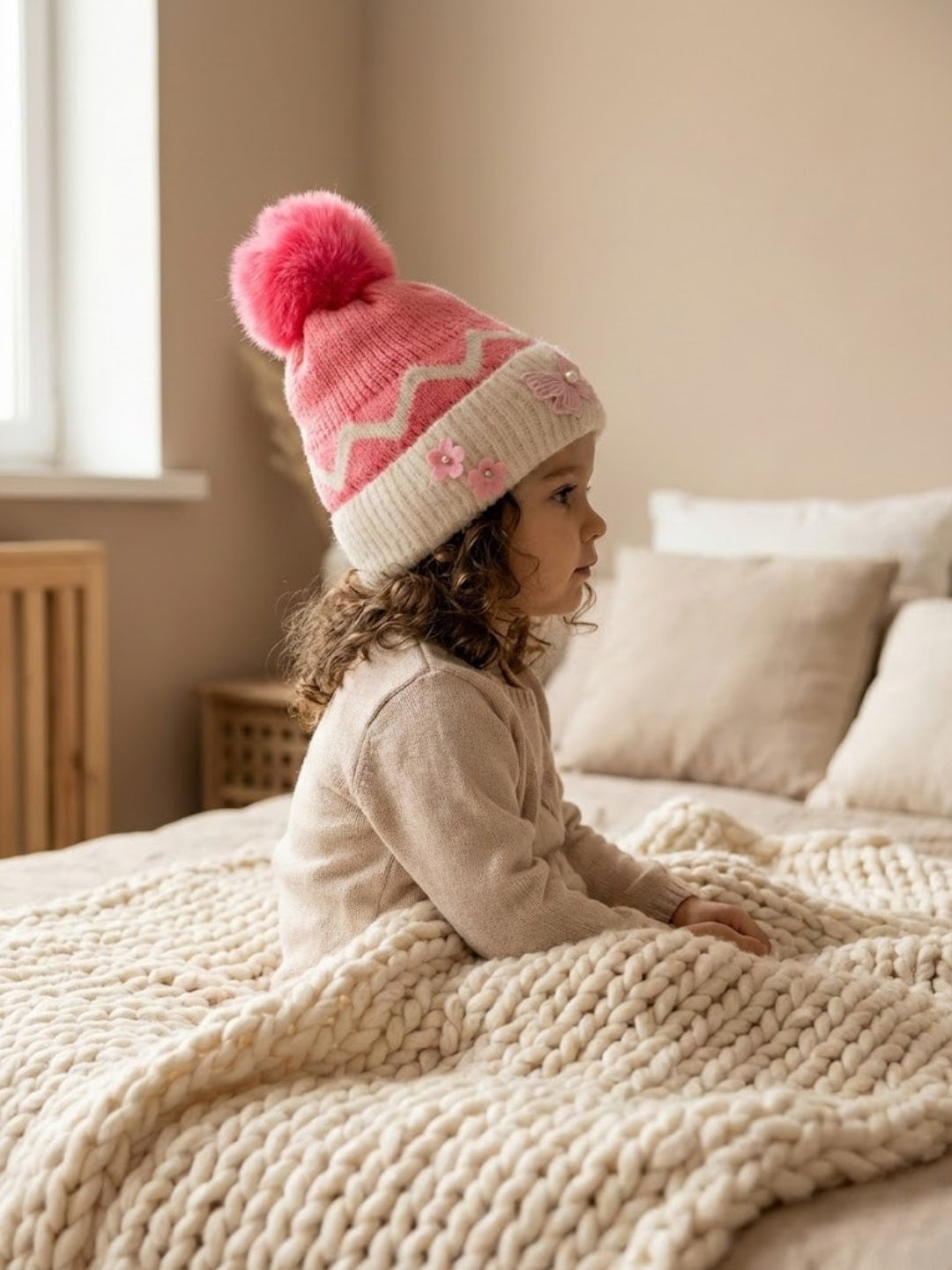 Cdeck Kids Woolen Winter Cap for Baby Girls | Soft, Warm & Comfortable | 1–2 Years