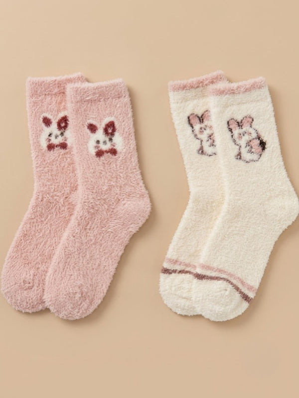 Cdeck Rabbit Hair Wool Socks for Women, 2 Pairs Fuzzy Warm Winter Socks with Cute Rabbit Pattern