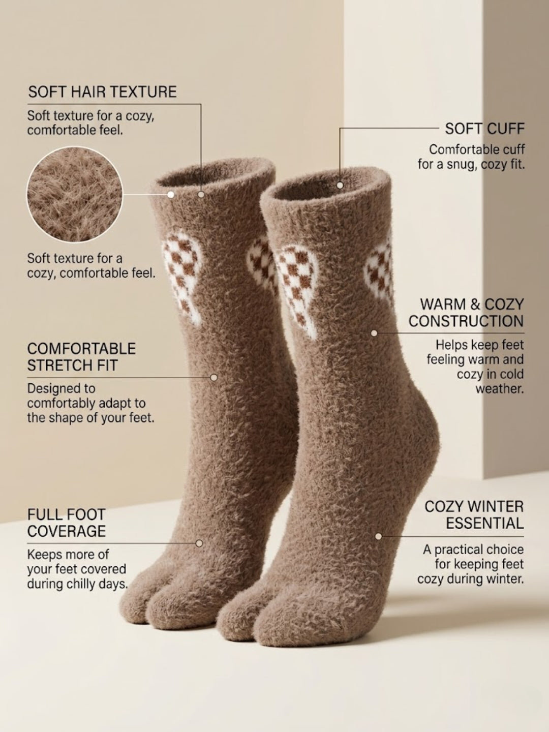 Cdeck Women’s Premium Fuzzy Socks – Cute Bunny Design | Warm Winter Socks | Free Size | Brown