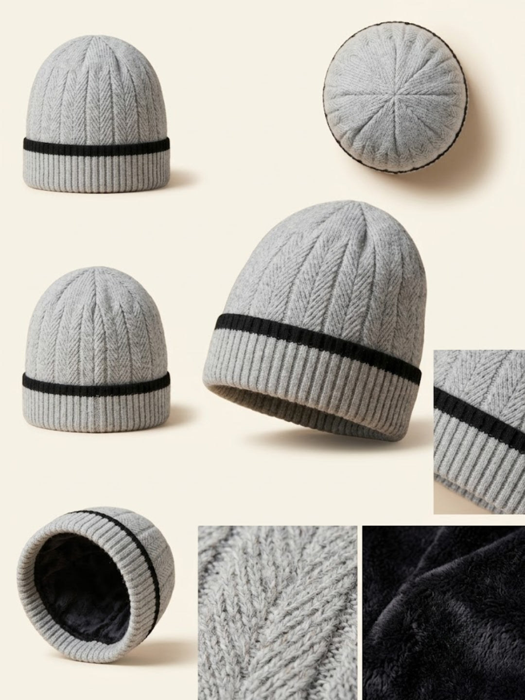 Cdeck Men’s Winter Woolen Cap | Ribbed Knit Beanie | Free Size | Soft & Warm | Grey