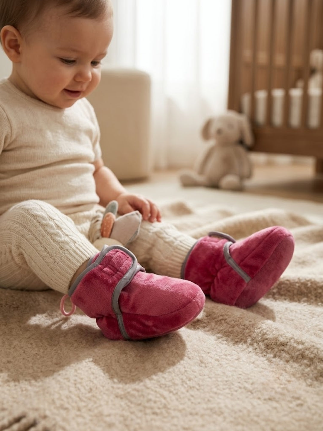 Cdeck Woolen Baby Booties for kids | Soft, Warm & Comfortable Winter Footwear | 3–9 Months | pink