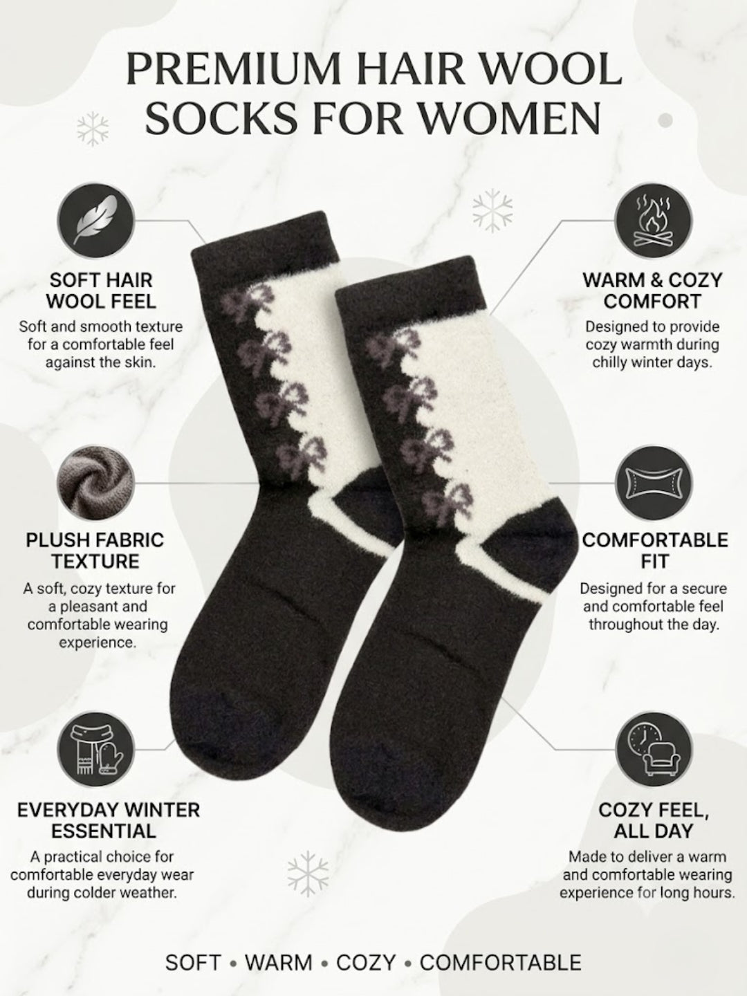Cdeck Women Premium Hair Wool Socks Combo | Soft, Warm & Comfortable | Free Size | Brown & Cream