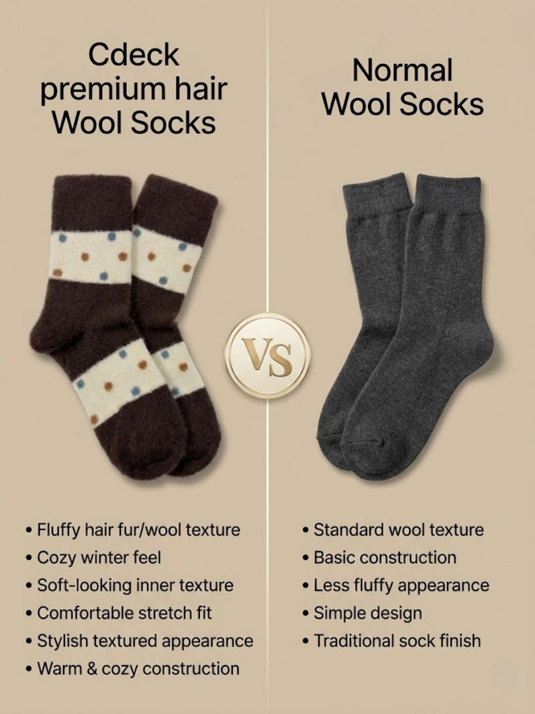 Cdeck Women’s Premium Hair Wool Fuzzy Socks | Soft & Warm Thick Winter Socks | Brown & Cream