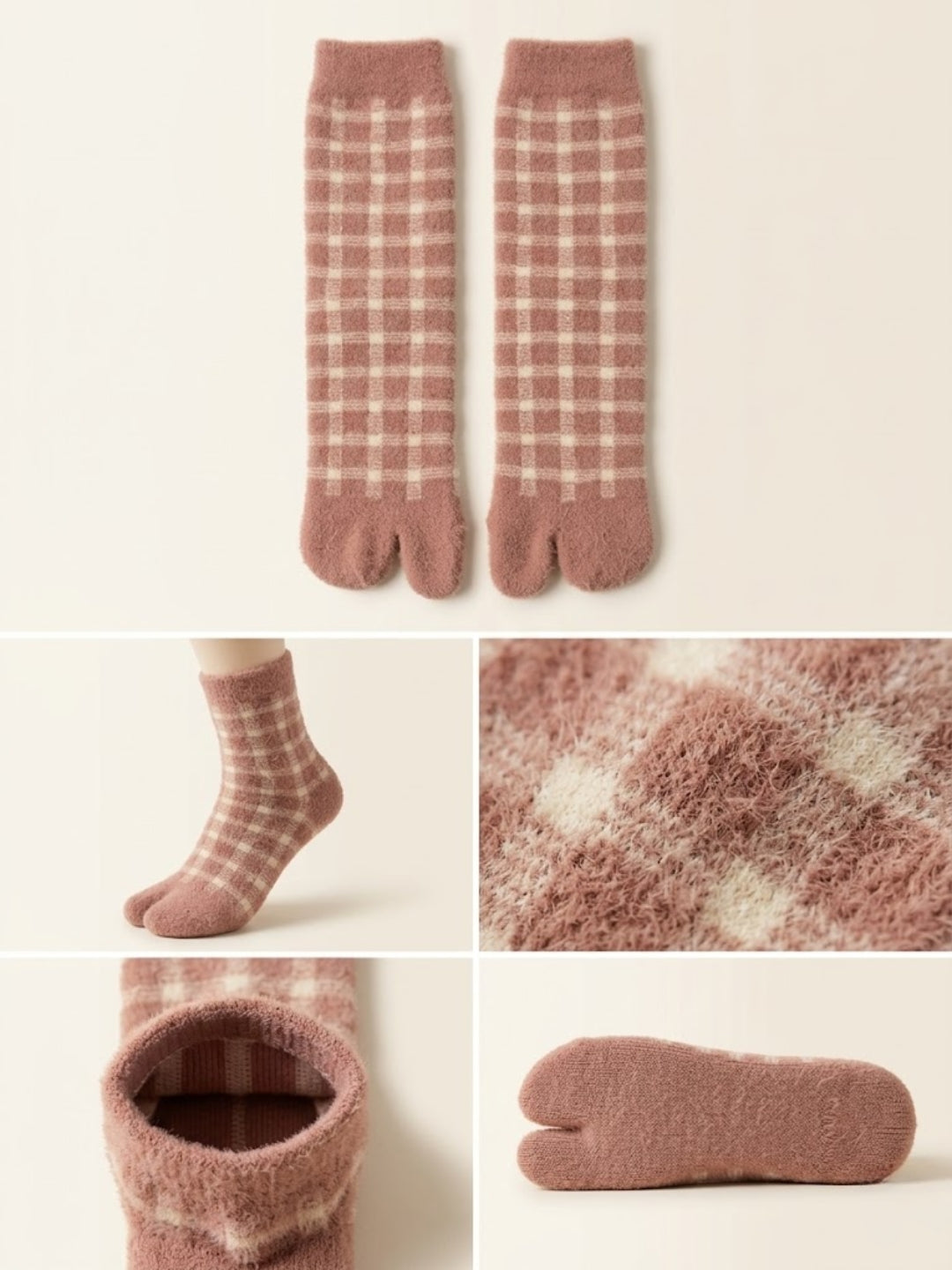 Cdeck Women’s Premium Rabbit Hair Wool Split-Toe Warm Winter Socks –| Free size |Brown & Cream