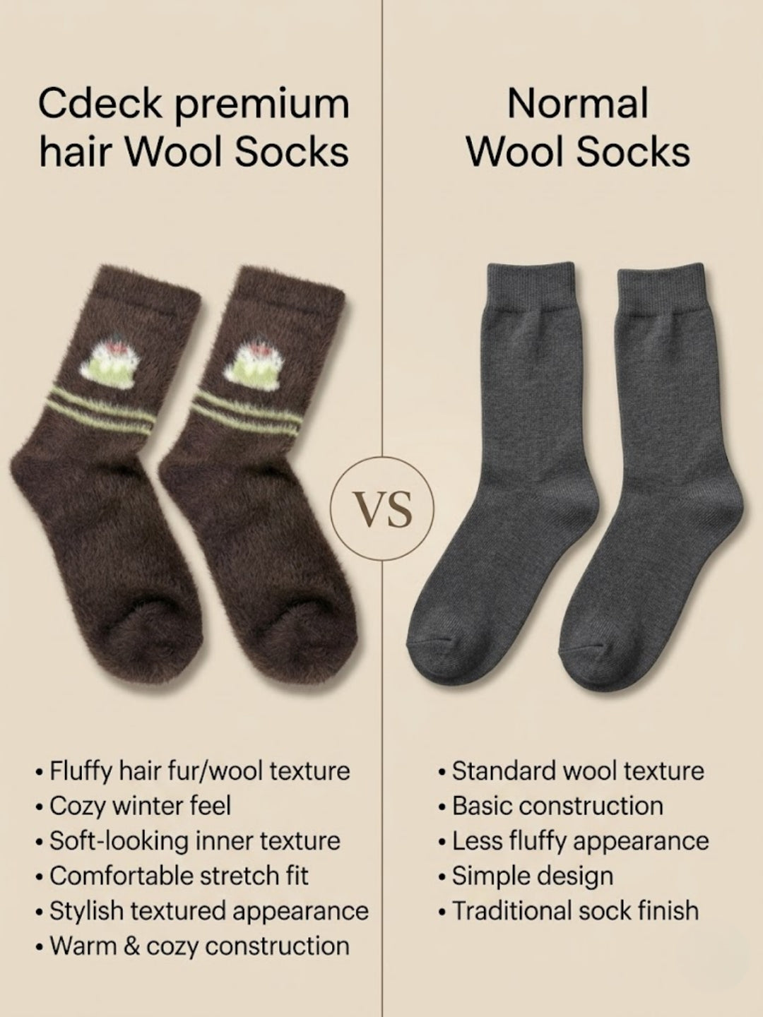 Cdeck Women’s Soft & Warm Woolen Fuzzy Socks | Cozy Thick Winter Socks for Women | Brown