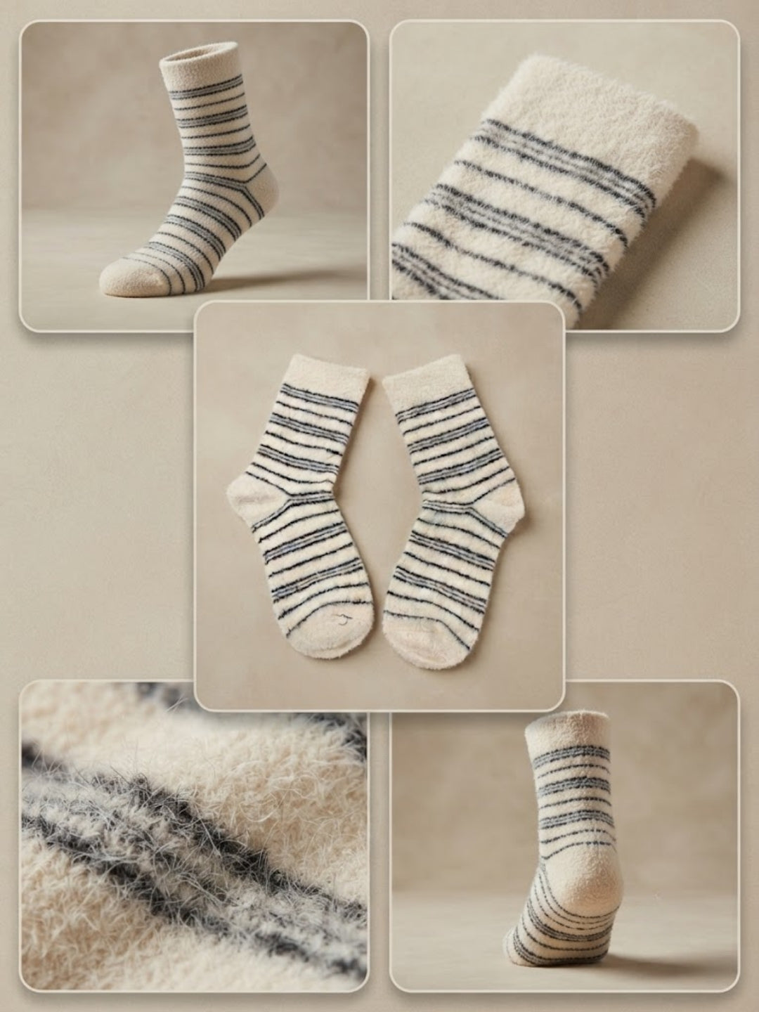 Cdeck Men’s Hair Wool Winter Socks | Single Pair | Soft, Warm, Fuzzy & Stretchable | Cream Striped