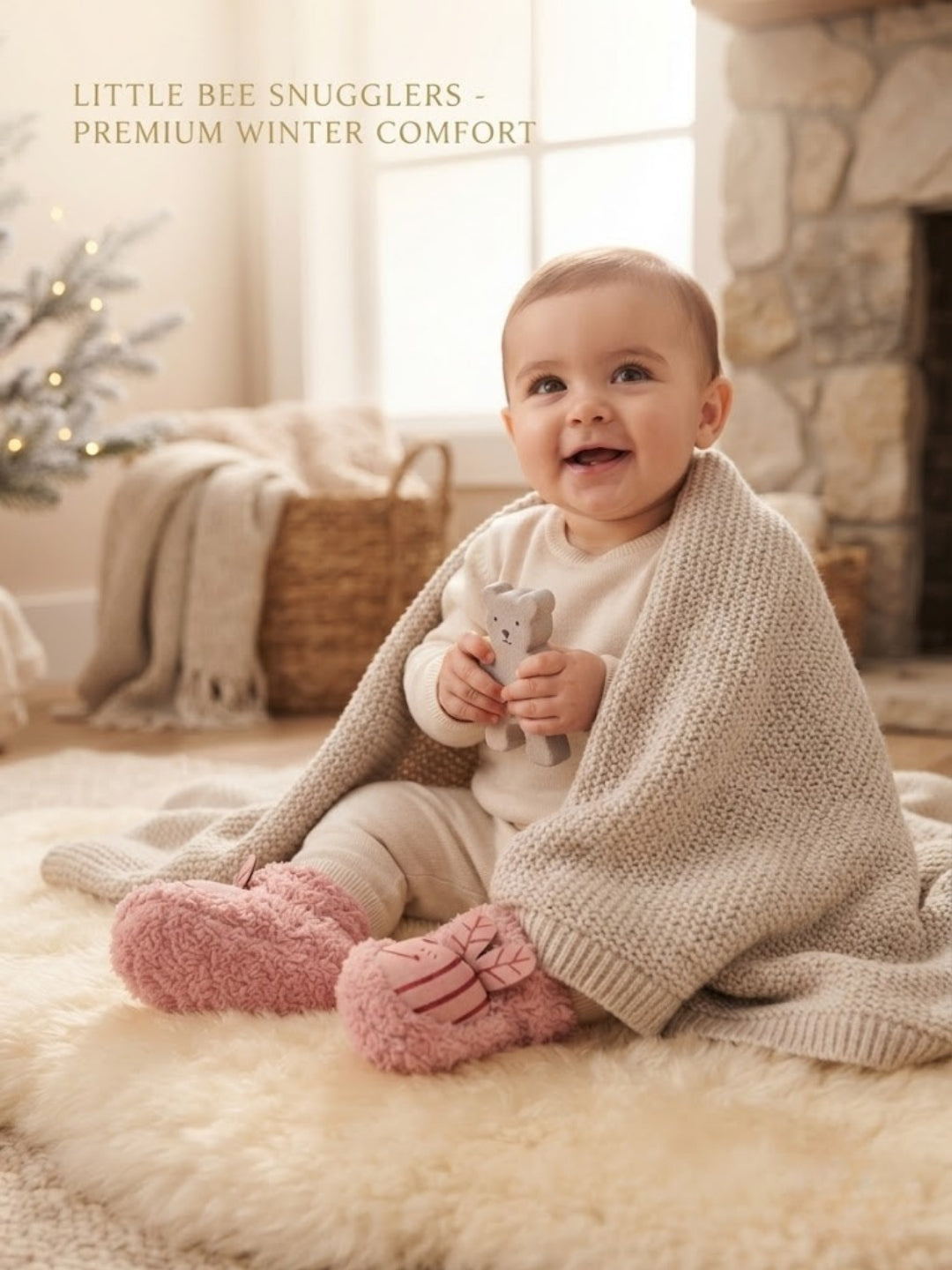 Cdeck Baby Wool Booties | Soft Warm Fleece Baby Shoes | Cute Pink Booties for Babies 3–9 Months