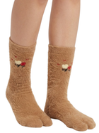 Cdeck Women’s Fluffy Socks | Warm, Cozy & Cute Brown Embroidered Socks