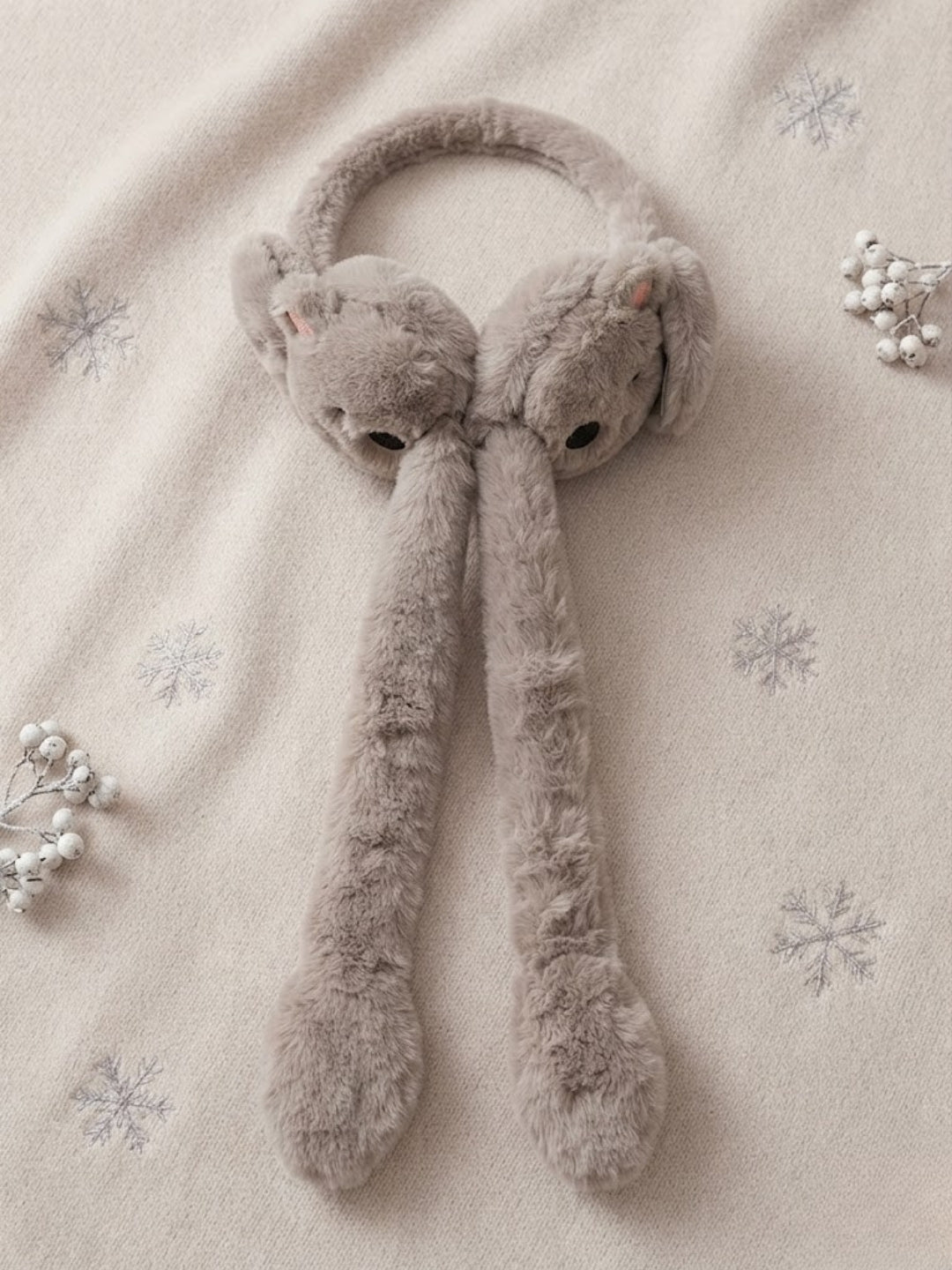 Cdeck Velvet Beige Bunny Earmuffs for Girls & Women, Soft Warm Winter Earmuffs with Long Hanging Ear Covers, Free Size