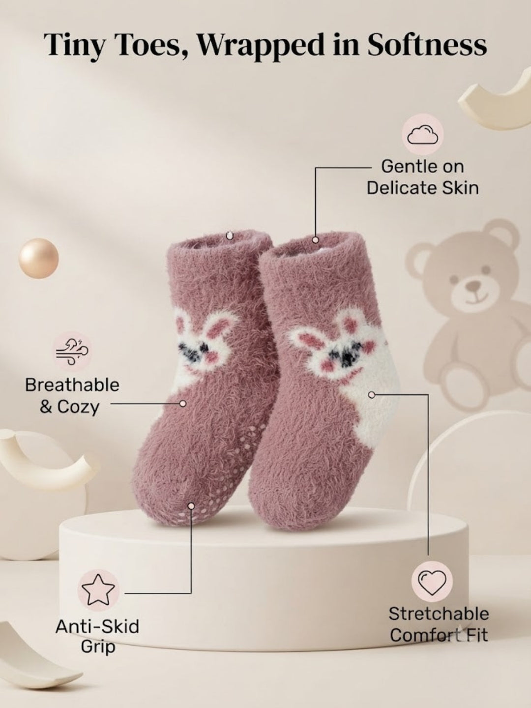 Cdeck Kids Winter Woolen Socks | Soft Fuzzy Rabbit Hair Wool Socks with Cute Animal Designs | 0–4 Years | Pack of 3 | Multicolor