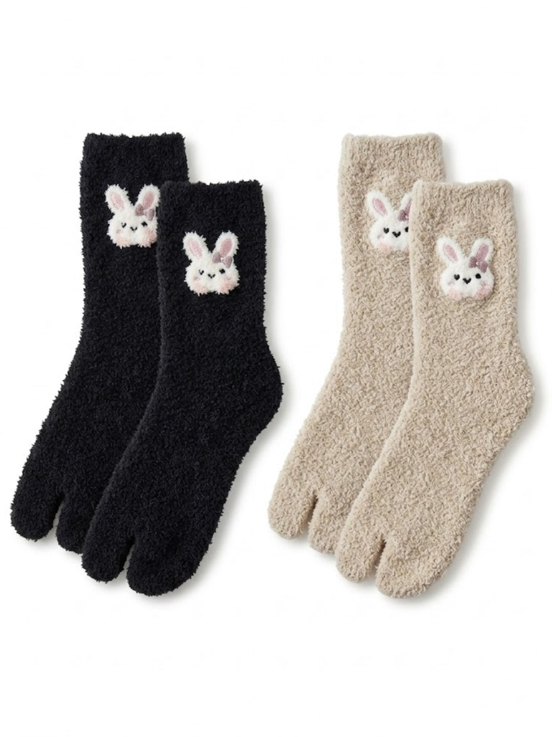 Cdeck Women’s Premium Fuzzy Split-Toe Socks | Cute Bunny Design, Warm Winter Socks | Free Size | Black & Beige