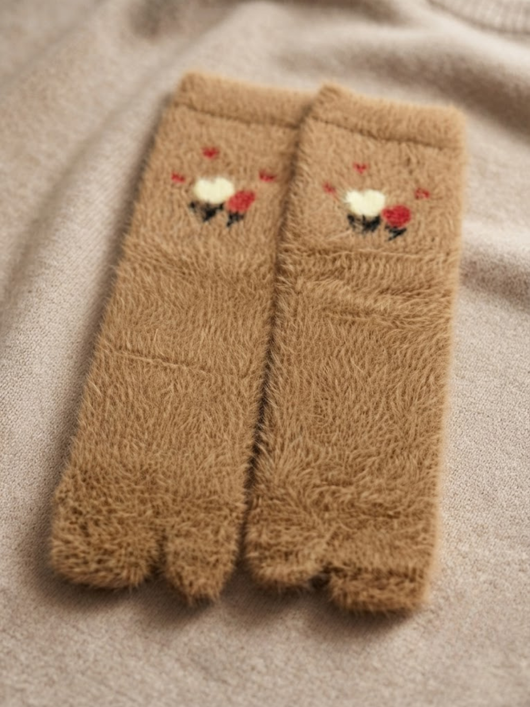 Cdeck Women’s Fluffy Socks | Warm, Cozy & Cute Brown Embroidered Socks