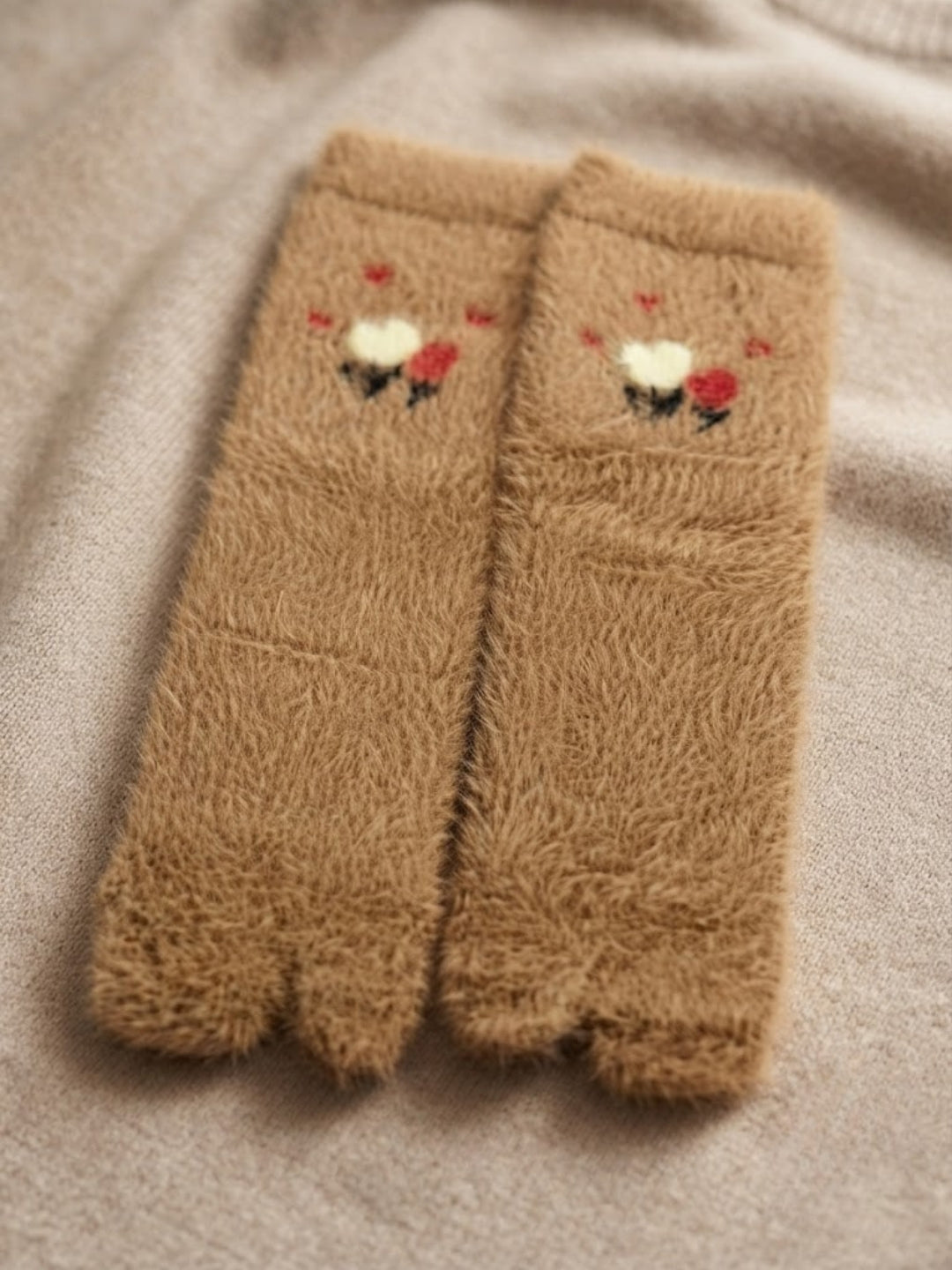 Cdeck Women’s Soft Wool Socks Combo | Beige & Grey Floral Winter Socks | Fluffy Warm Cozy Socks | Everyday Wear
