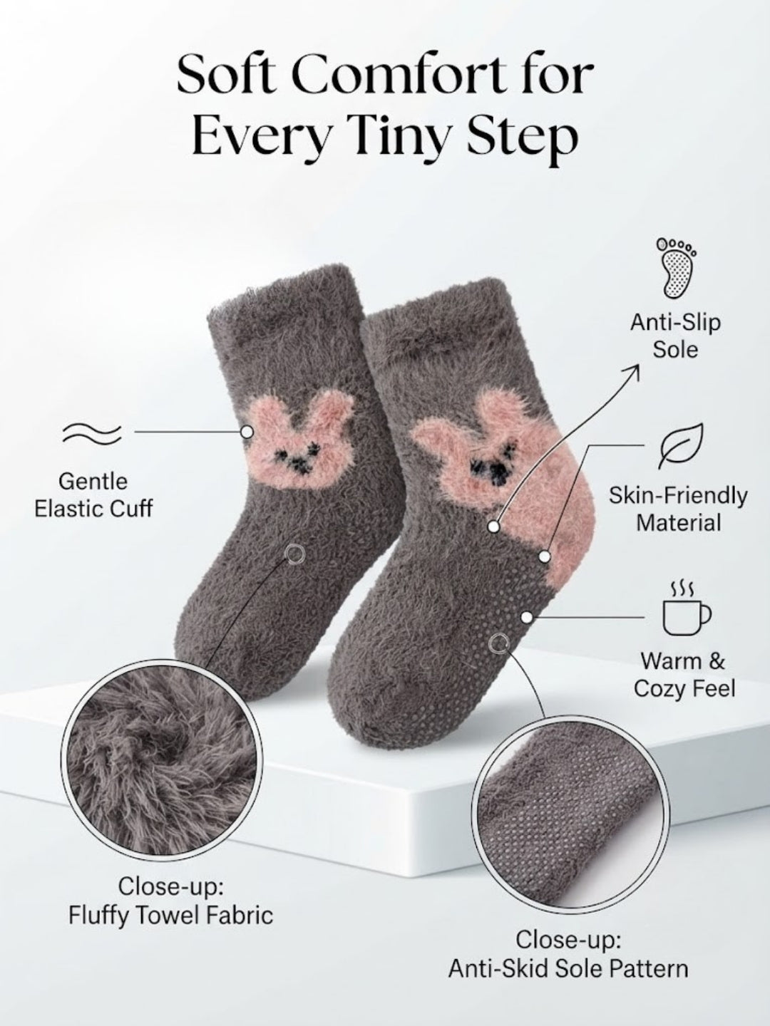 Cdeck Kids Winter Woolen Socks | Soft Fuzzy Rabbit Hair Wool Socks with Cute Animal Designs | 0–4 Years | Pack of 3 | Multicolor