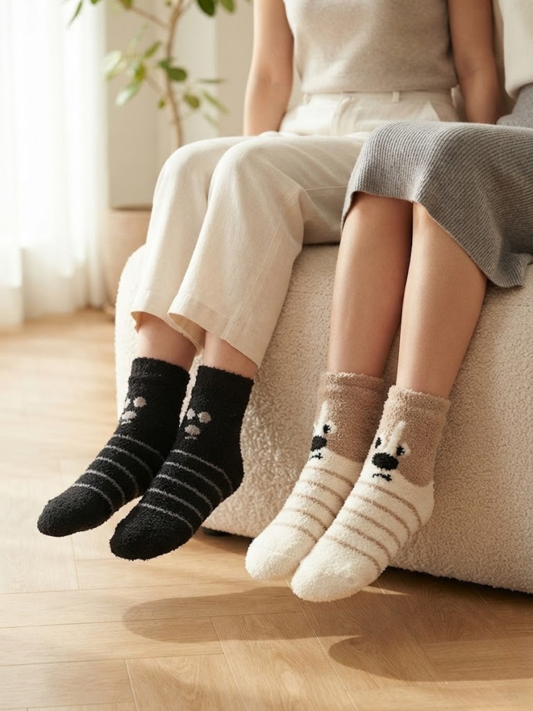 Cdeck Rabbit Hair Wool Socks for Women, 2 Pairs Fuzzy Warm Winter Socks with Cute Animal Face