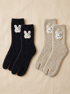 Cdeck Women’s Premium Fuzzy Split-Toe Socks | Cute Bunny Design, Warm Winter Socks | Free Size | Black & Beige