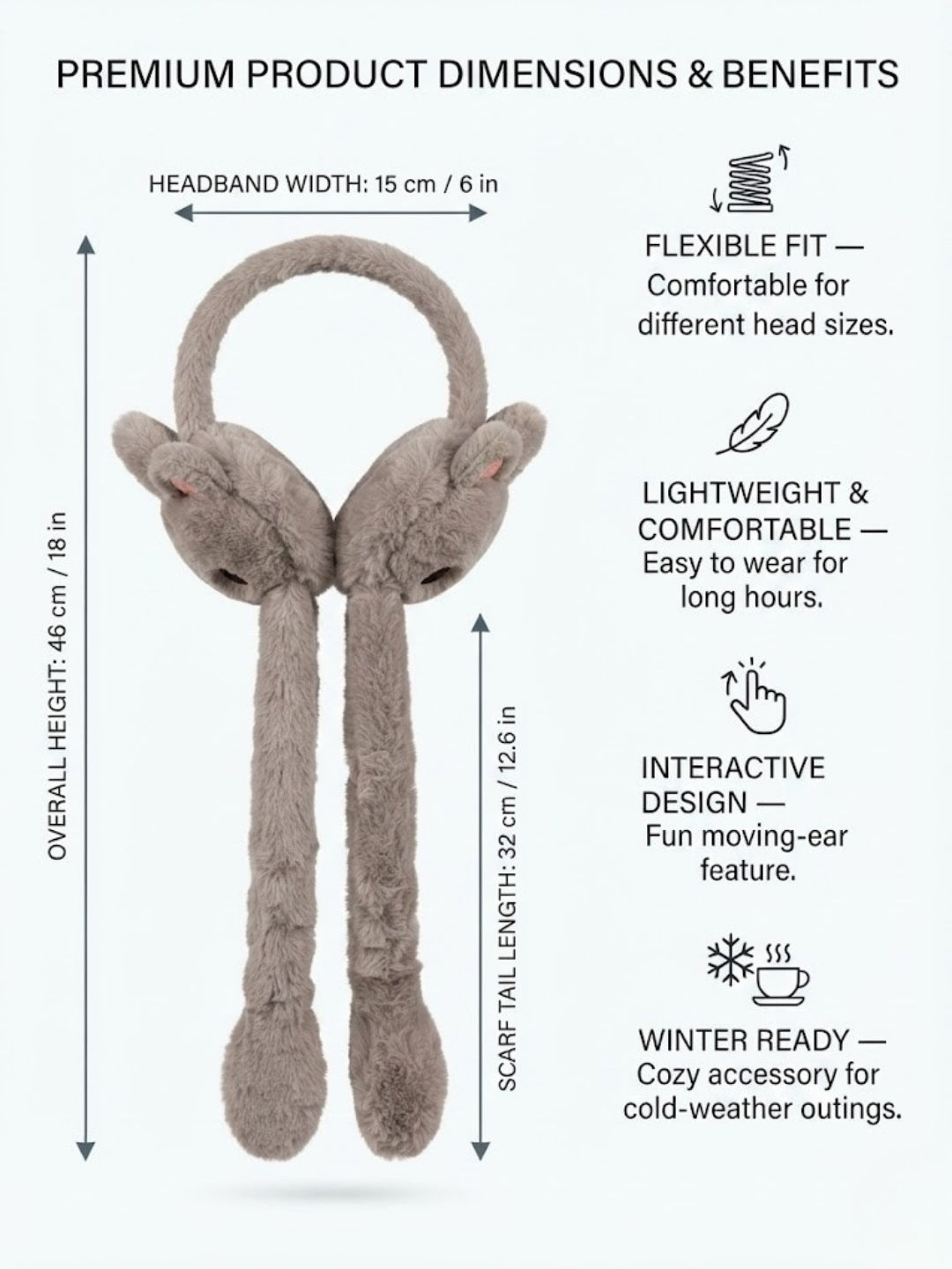 Cdeck Velvet Beige Bunny Earmuffs for Girls & Women, Soft Warm Winter Earmuffs with Long Hanging Ear Covers, Free Size