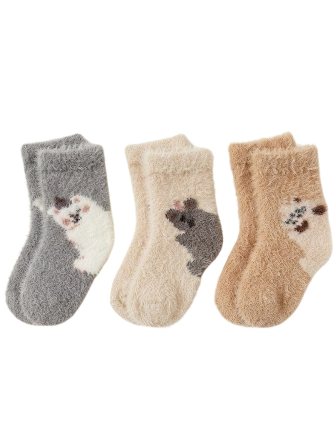 Cdeck Kids Winter Woolen Socks | Soft Fuzzy Rabbit Hair Wool Socks with Anti-Skid Sole | 0–4 Years | Pack of 3 | Multicolor