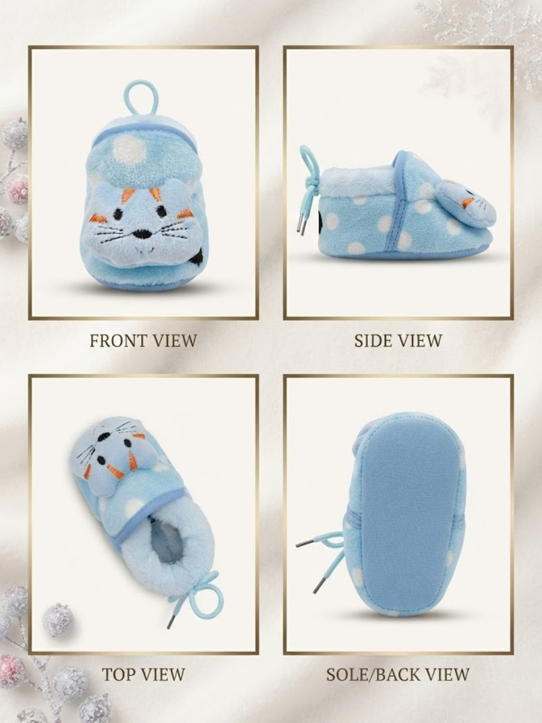 Cdeck Baby Cat Plush Booties for Boys & Girls, Soft Fleece Warm Shoes with Cute Cat Design, 3-9 Months