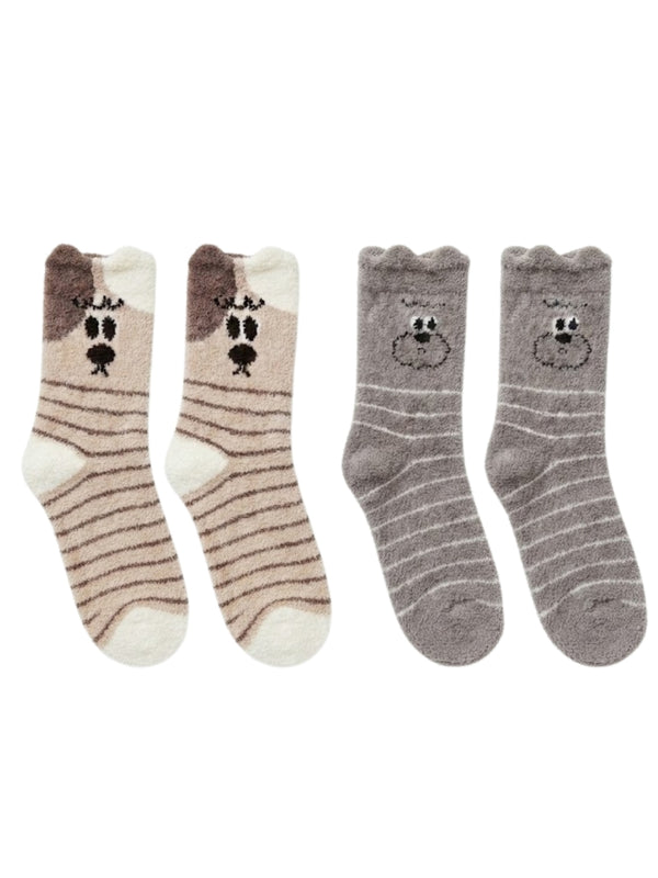 Cdeck Rabbit Hair Wool Socks for Women, 2 Pairs Fuzzy Warm Winter Socks with Cute Animal Face
