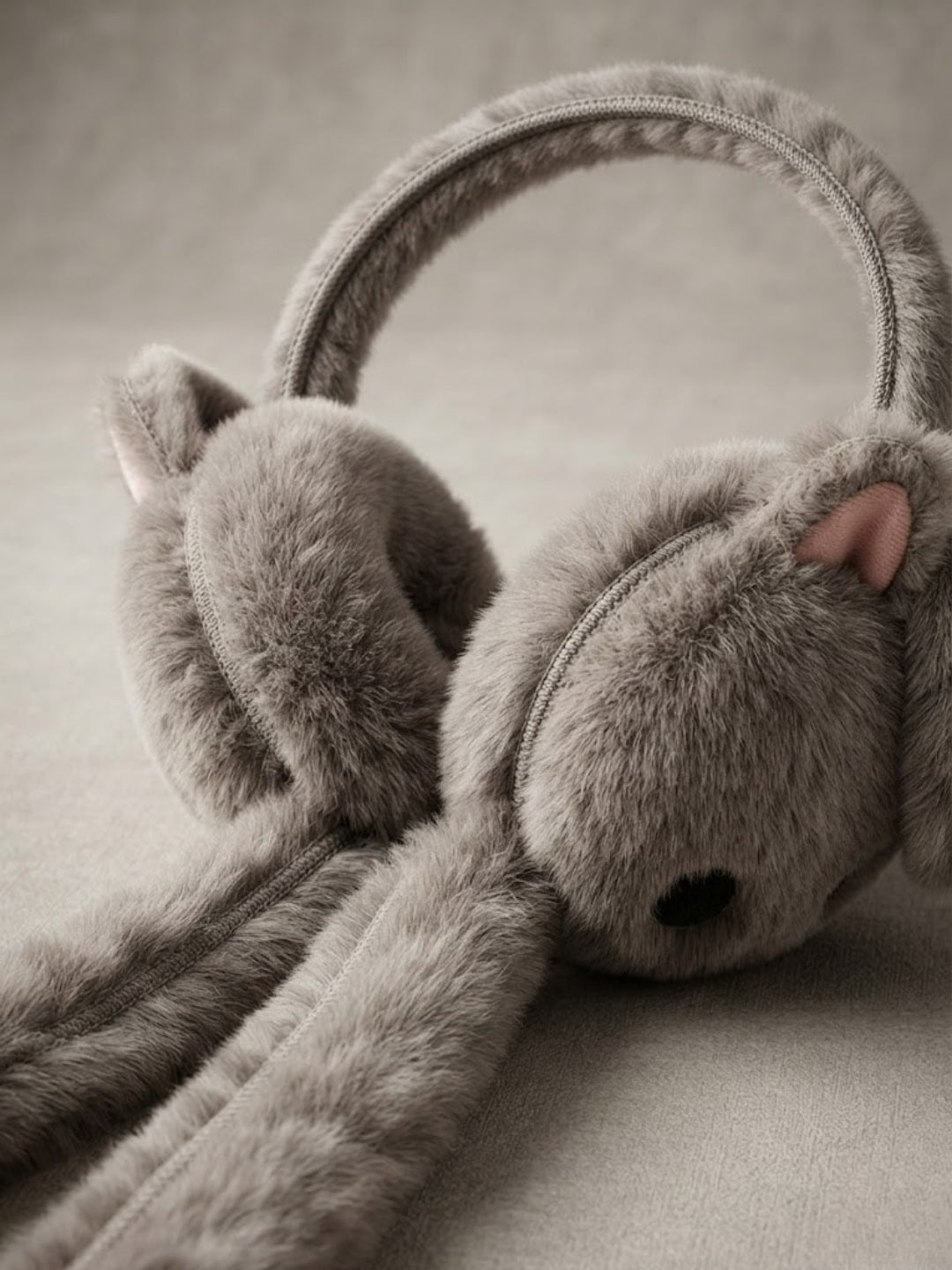 Cdeck Velvet Beige Bunny Earmuffs for Girls & Women, Soft Warm Winter Earmuffs with Long Hanging Ear Covers, Free Size