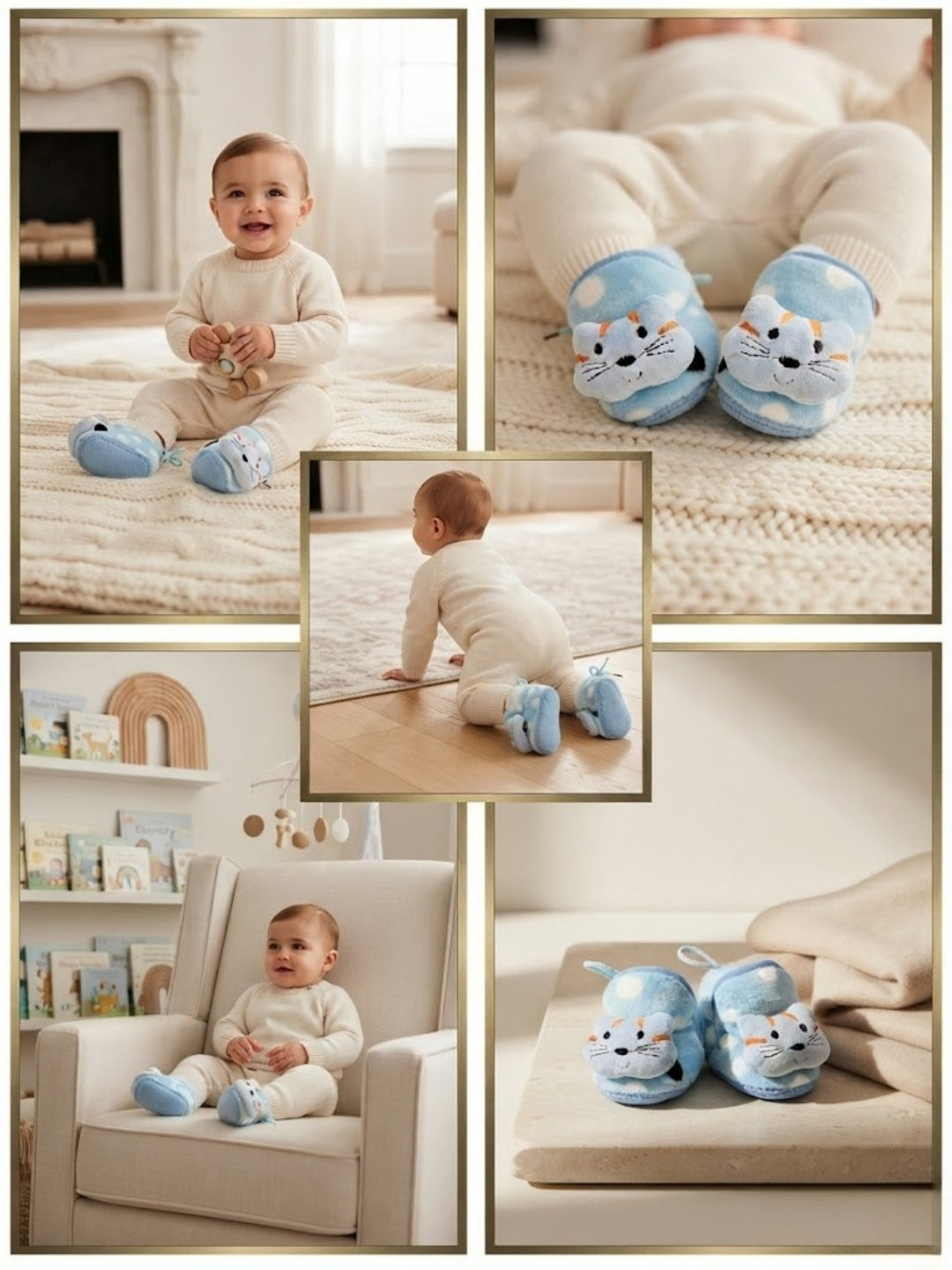 Cdeck Baby Cat Plush Booties for Boys & Girls, Soft Fleece Warm Shoes with Cute Cat Design, 3-9 Months