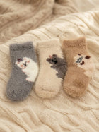 Cdeck Kids Winter Woolen Socks | Soft Fuzzy Rabbit Hair Wool Socks with Anti-Skid Sole | 0–4 Years | Pack of 3 | Multicolor