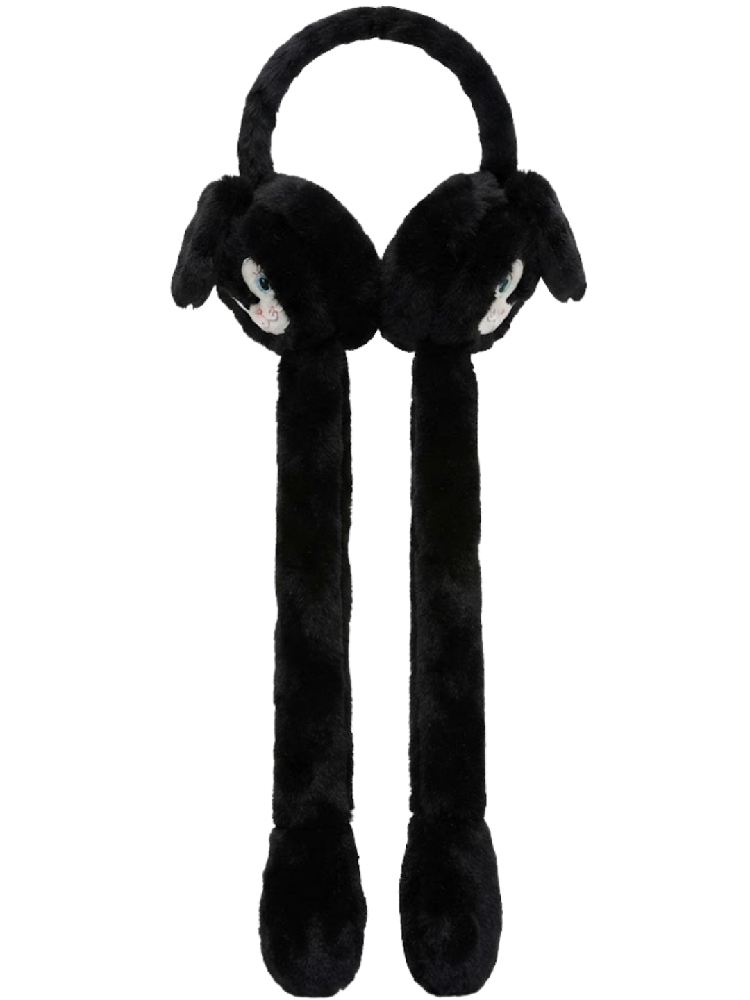 Cdeck Velvet Black Puppy Earmuffs for Girls & Women, Soft Warm Winter Earmuffs with Long Hanging Ear Covers, Free Size