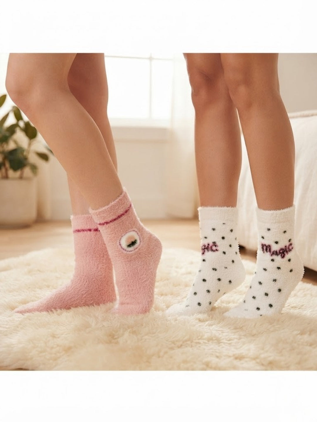 Cdeck Rabbit Hair Wool Socks for Women, 2 Pairs Fuzzy Warm Winter Socks with Cute Animal Face