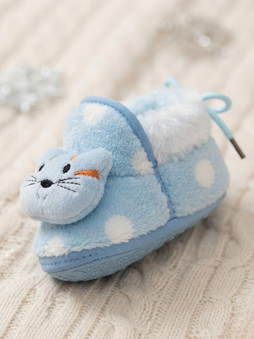 Cdeck Baby Cat Plush Booties for Boys & Girls, Soft Fleece Warm Shoes with Cute Cat Design, 3-9 Months