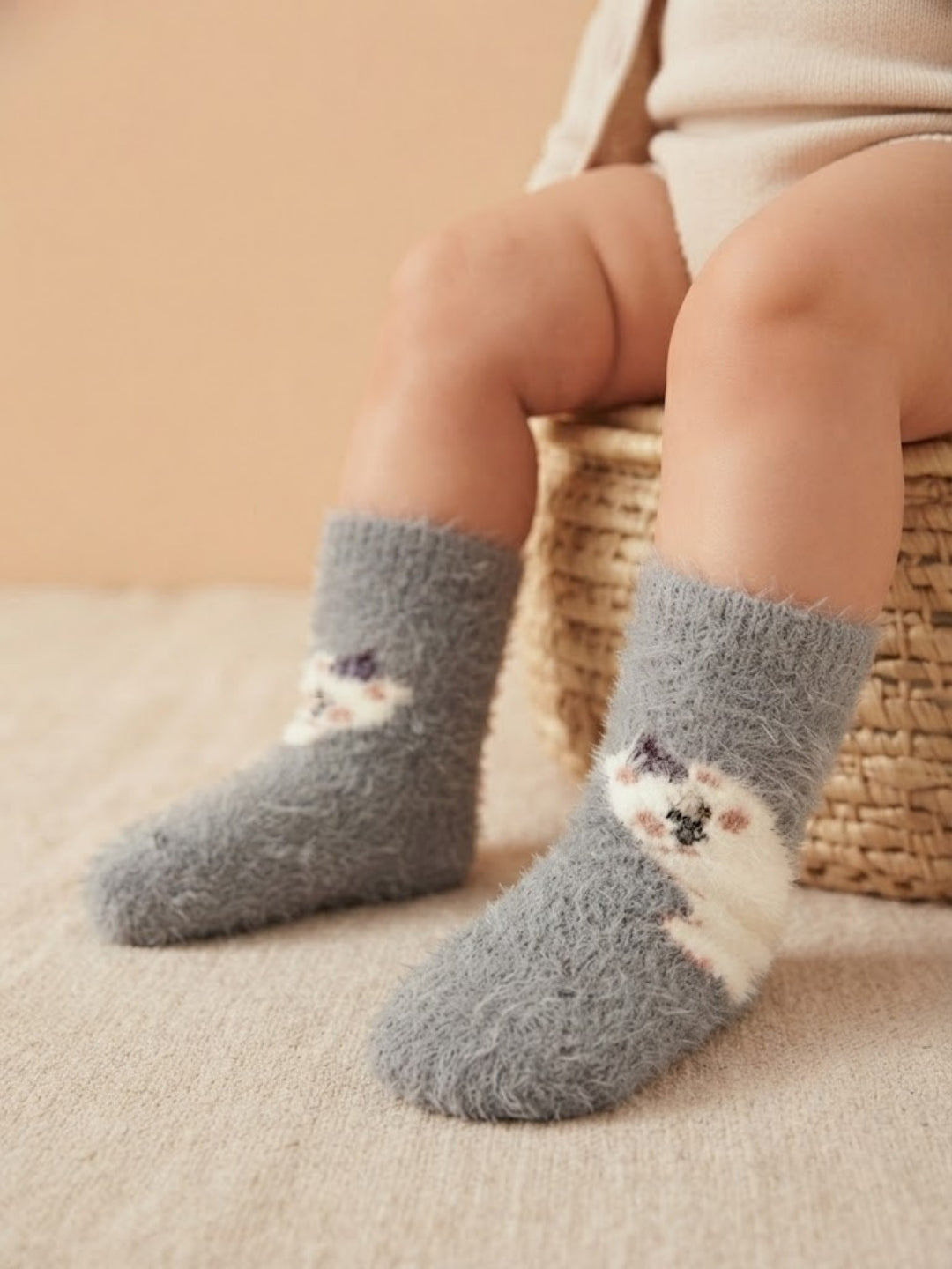 Cdeck Kids Winter Woolen Socks | Soft Fuzzy Rabbit Hair Wool Socks with Anti-Skid Sole | 0–4 Years | Pack of 3 | Multicolor