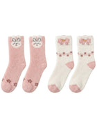 Cdeck Rabbit Hair Wool Socks for Women, 2 Pairs Fuzzy Warm Winter Socks with Cute Rabbit and Floral Pattern