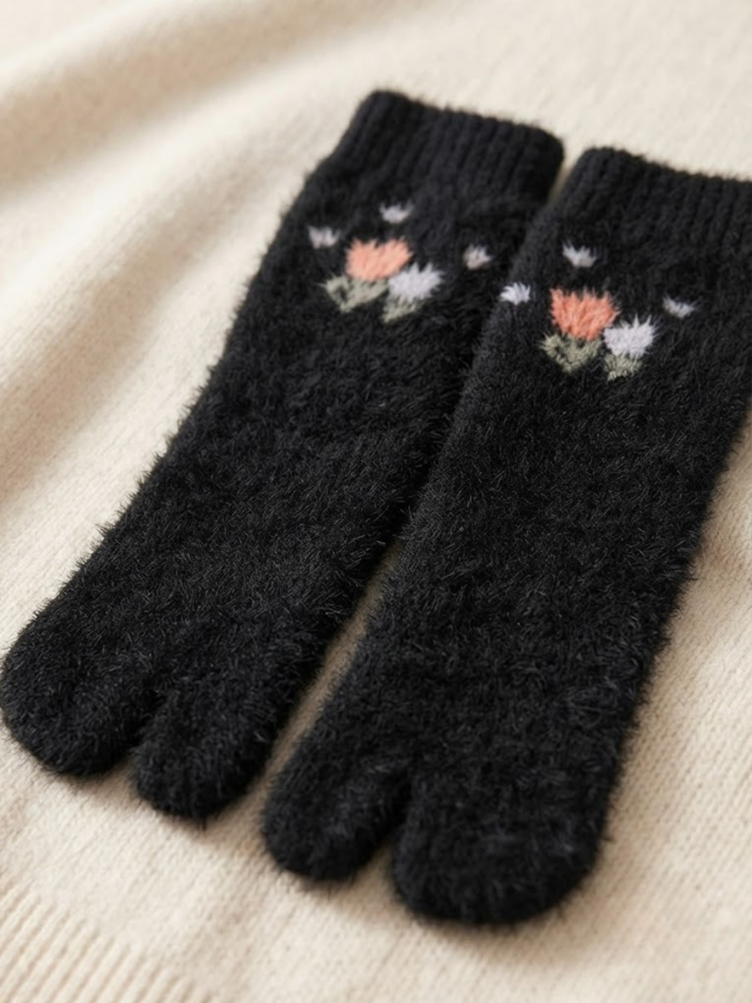 Cdeck Women’s Knee High Wool Socks | Warm, Cozy & Stylish Black Floral Socks