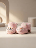 Cdeck Baby Pink Cat Plush Booties for Boys & Girls, Soft Fleece Warm Booties with Cute Animal Design, 3-9 Months