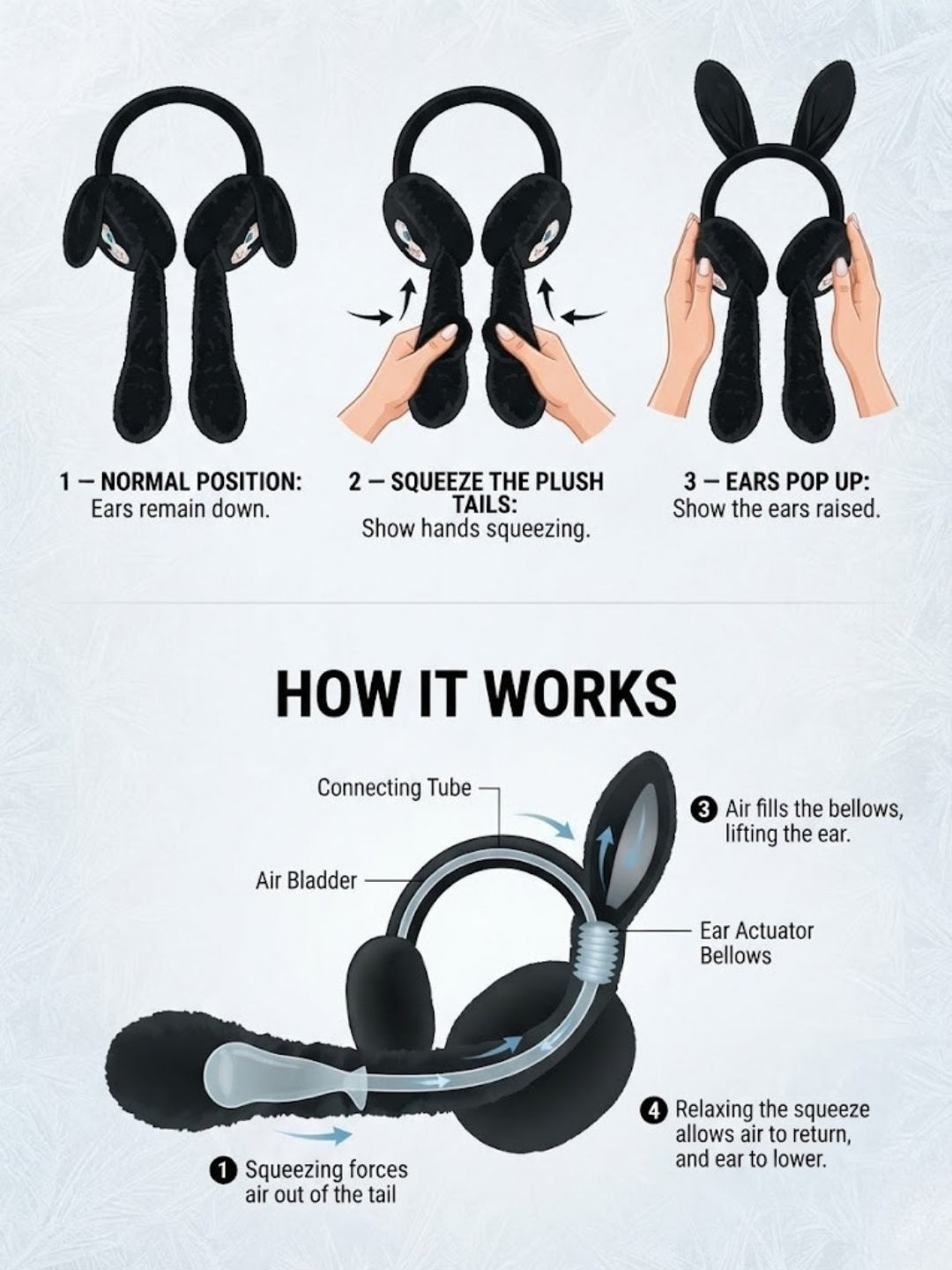 Cdeck Velvet Black Puppy Earmuffs for Girls & Women, Soft Warm Winter Earmuffs with Long Hanging Ear Covers, Free Size