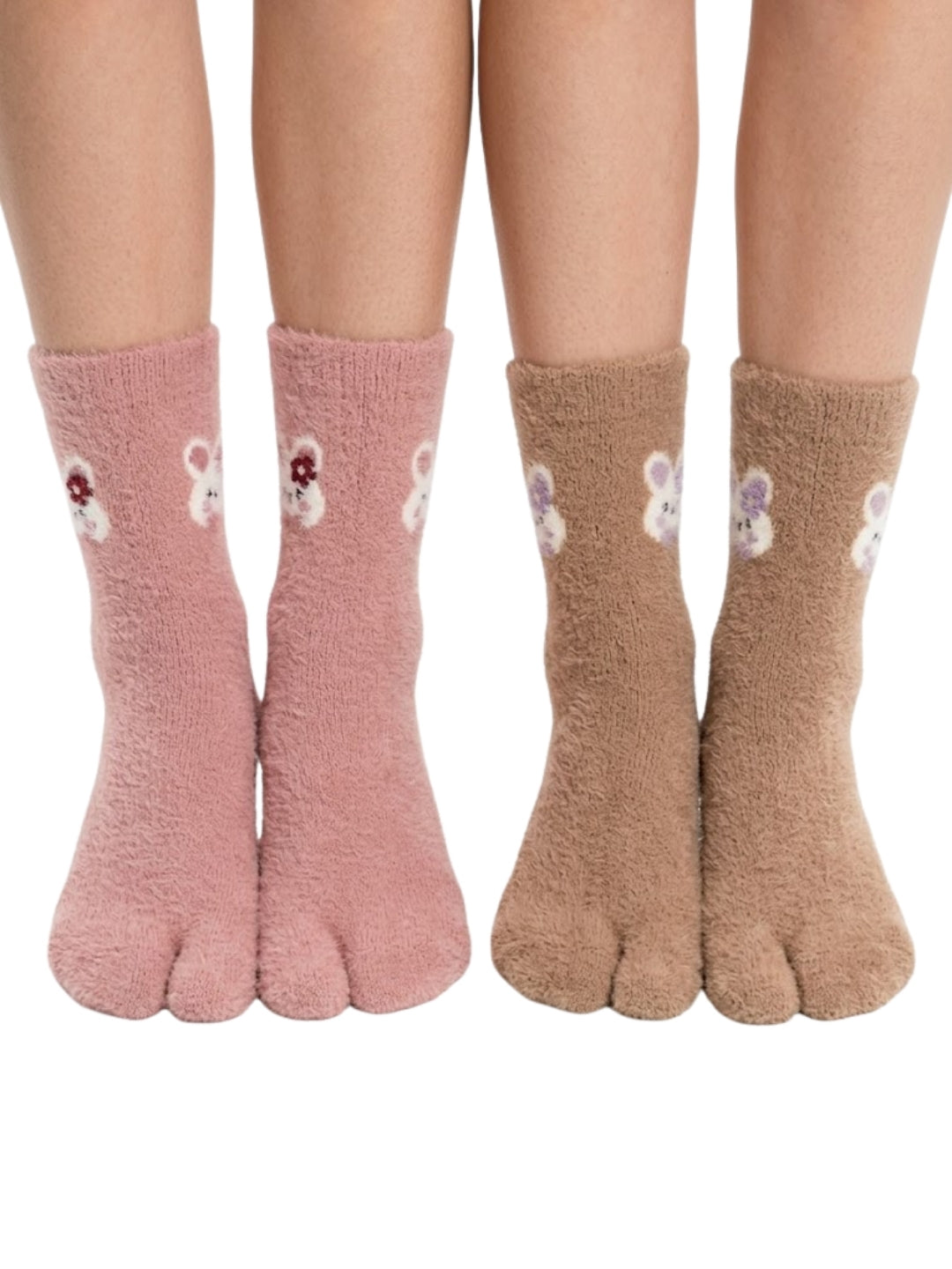 Cdeck Women’s Premium Fuzzy Split-Toe Socks | Cute Bunny Design, Warm Winter Socks | Free Size | Pink & Brown