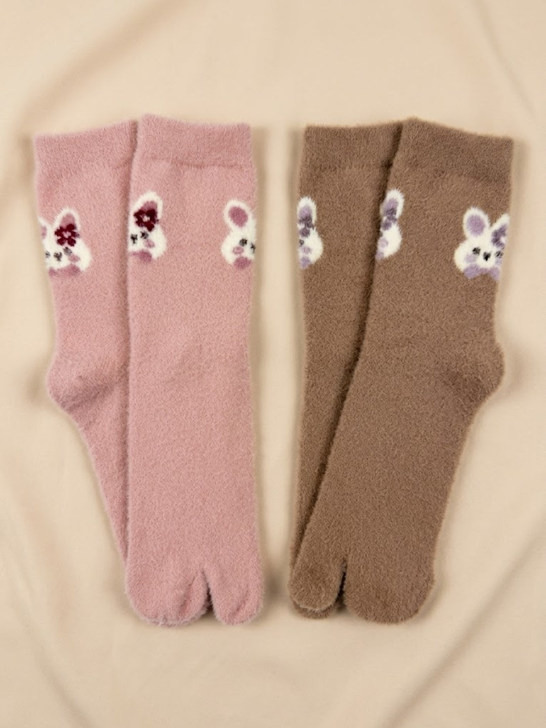 Cdeck Women’s Premium Fuzzy Split-Toe Socks | Cute Bunny Design, Warm Winter Socks | Free Size | Pink & Brown