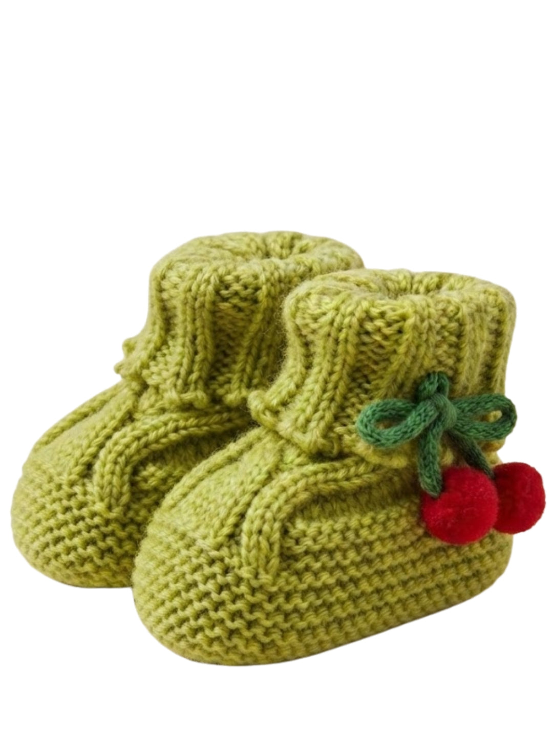 Cdeck Baby Wool Booties with Cherry Pom-Pom Design | Soft Knitted Baby Shoes | Cute Green Booties for Babies 0–9 Months