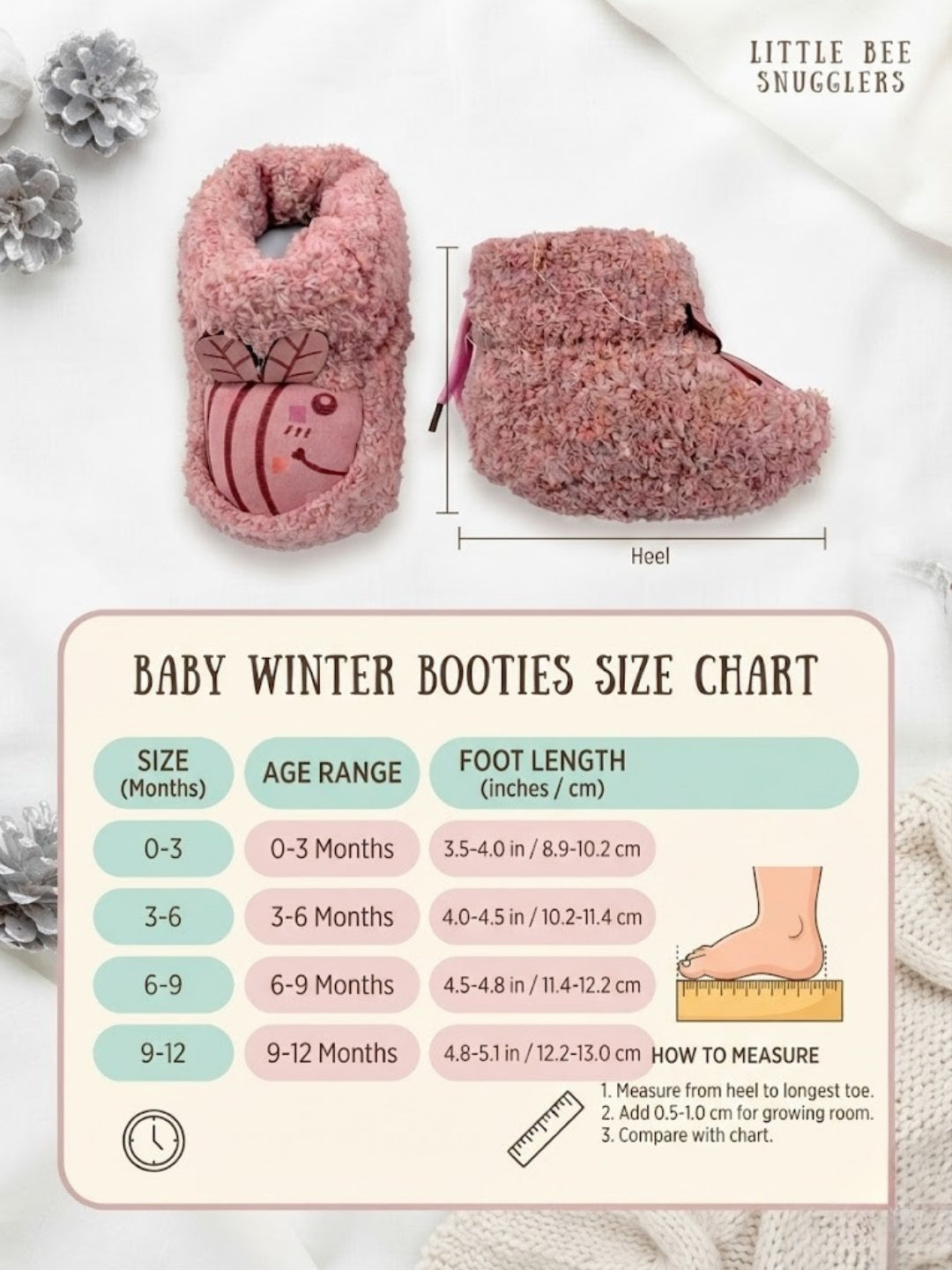 Cdeck Baby Wool Booties | Soft Warm Fleece Baby Shoes | Cute Pink Booties for Babies 3–9 Months