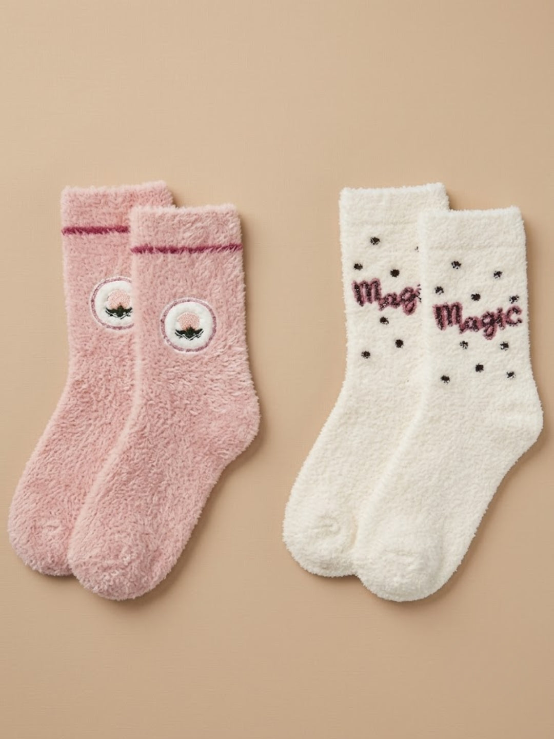 Cdeck Rabbit Hair Wool Socks for Women, 2 Pairs Fuzzy Warm Winter Socks with Cute Animal Face