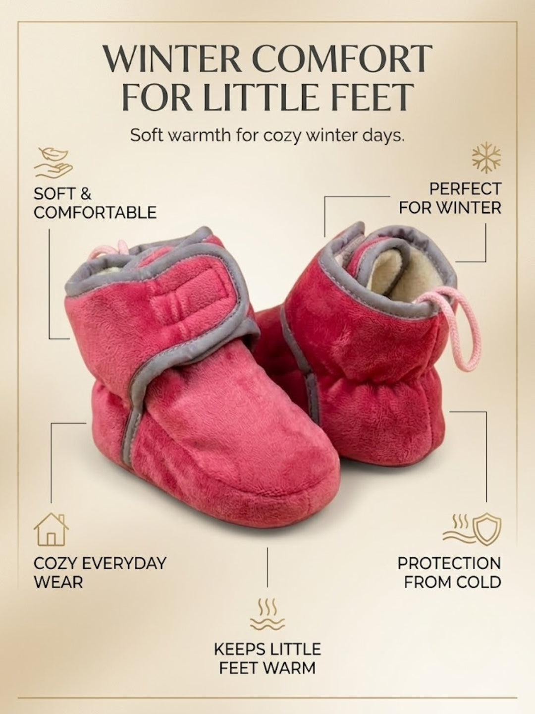 Cdeck Woolen Baby Booties for kids | Soft, Warm & Comfortable Winter Footwear | 3–9 Months | pink