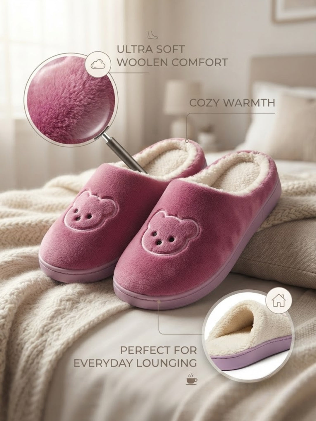 Cdeck Women’s Fuzzy Winter Slippers | Soft Plush  Slippers for Comfort & Warmth | Free Size | Pink