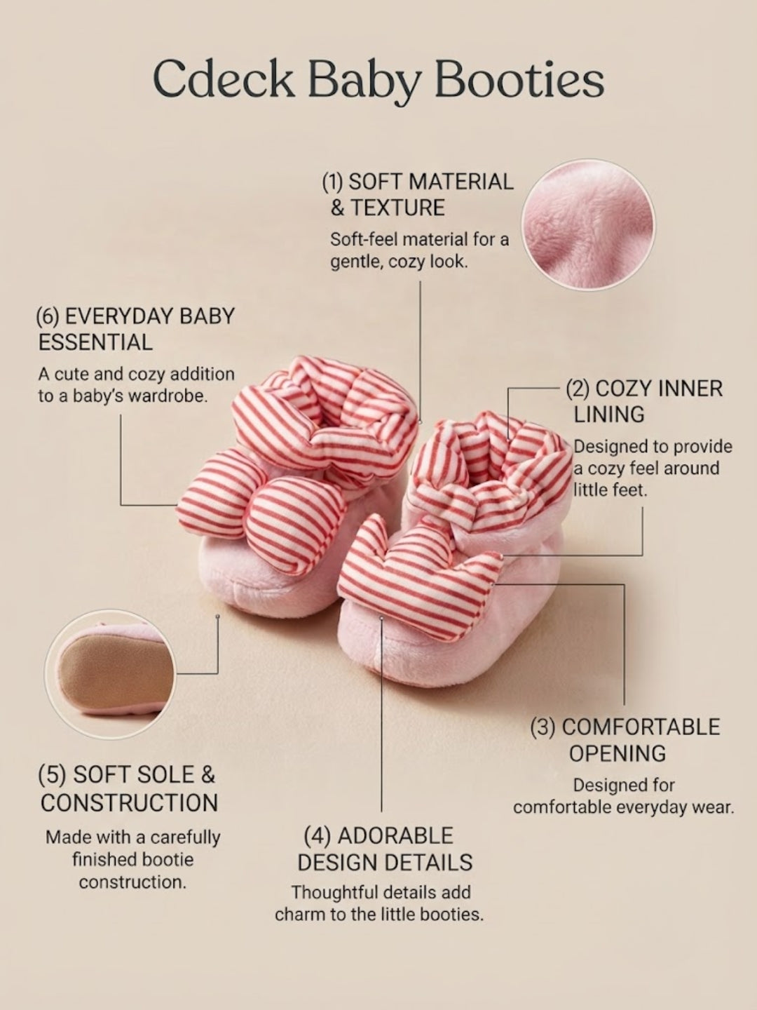 Cdeck Baby Woolen Booties for Infants | Soft, Warm & Comfortable Winter Footwear | 3–9 Months | Pink
