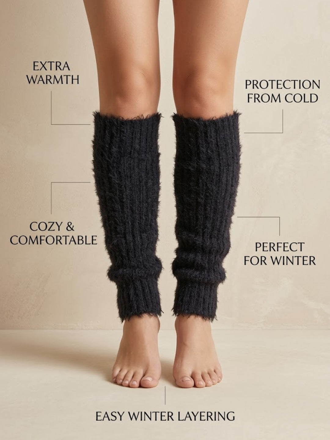 Cdeck Women’s Woolen Leg Warmers for Winter | Soft, Warm & Comfortable Leg Covers for Everyday Wear | Black