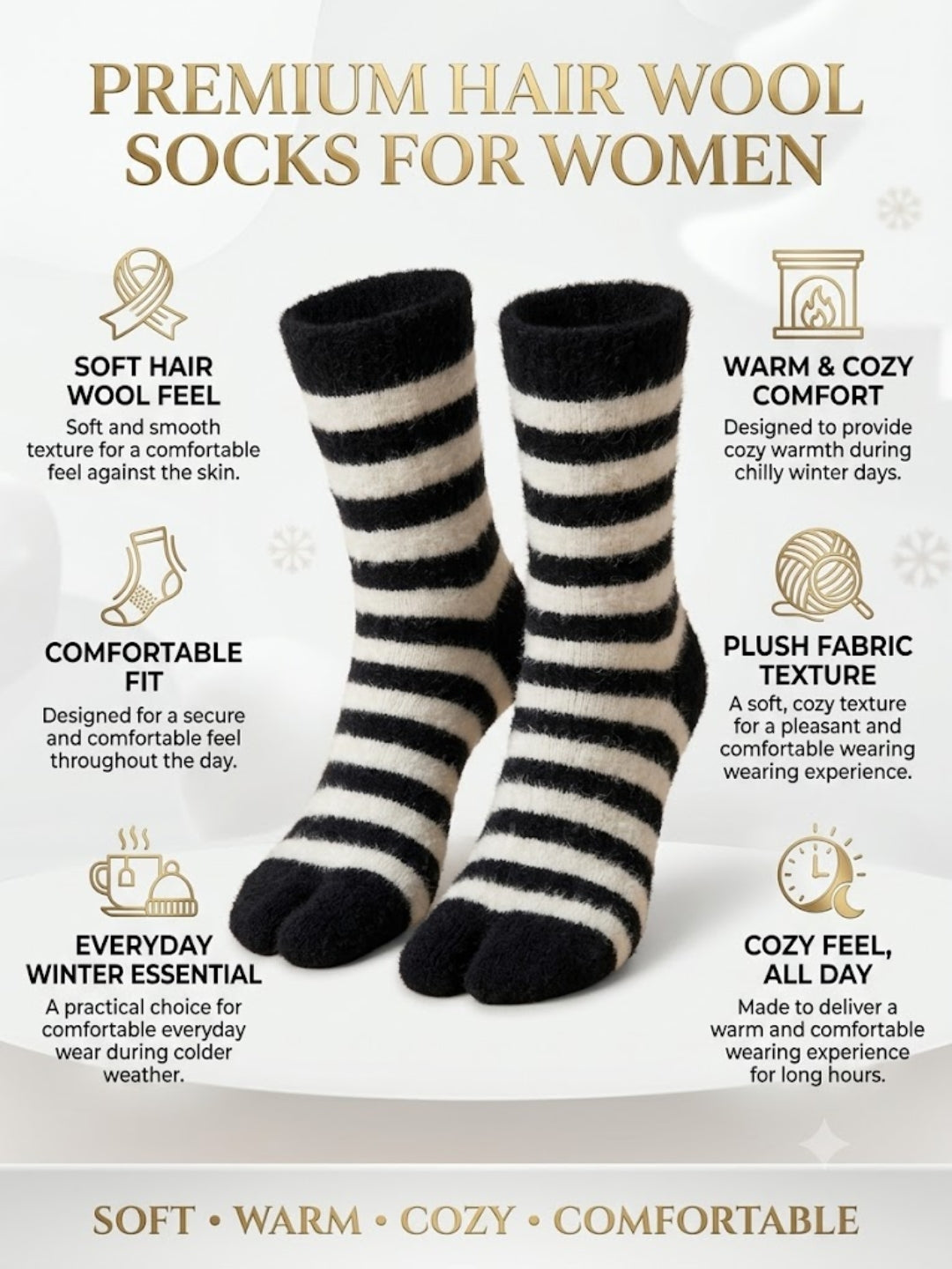 Cdeck Premium Hair Wool Socks for Women | Warm & Comfortable | Free Size | Black White