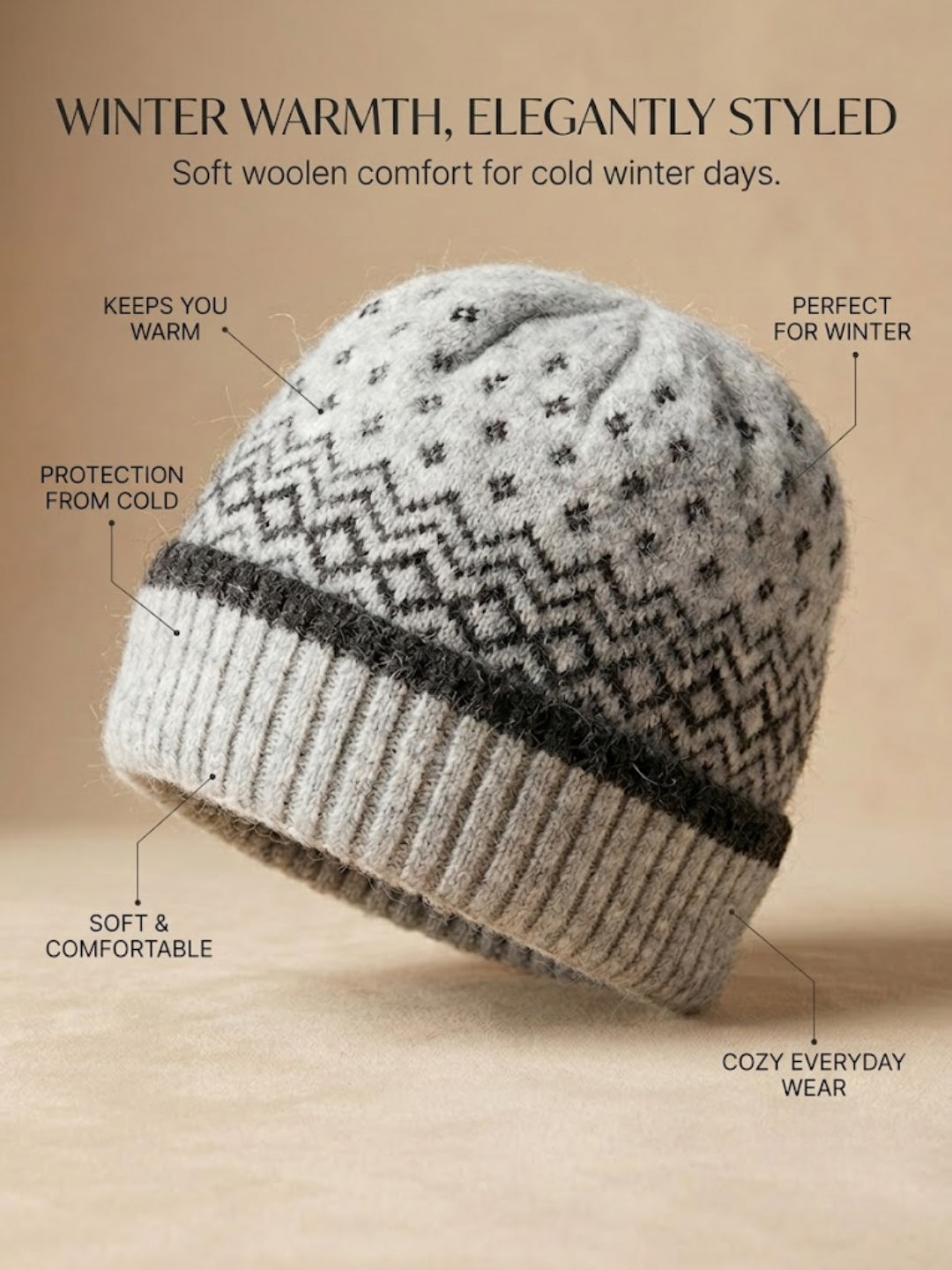 Cdeck Women Woolen Cap | Soft Knitted Winter Beanie for Women | Warm & Stylish Winter Wear | Free Size