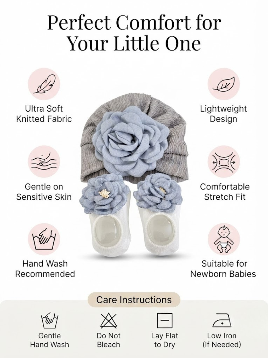 Cdeck Pure Cotton Socks and Cap Set for Baby | Soft Floral Design | Comfortable & Skin-Friendly